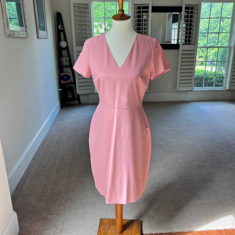J.Crew V-Neck, Short Sleeve Peachy Pink Dress Size 4; Lined; Zip Back and Hook
